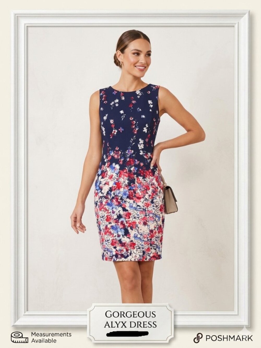 Alyx Navy Blue Watercolor Floral Print Sleeveless Sheath Dress